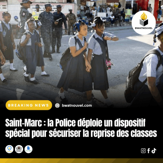 Police mobilisée à Saint-Marc pour protéger les élèves.